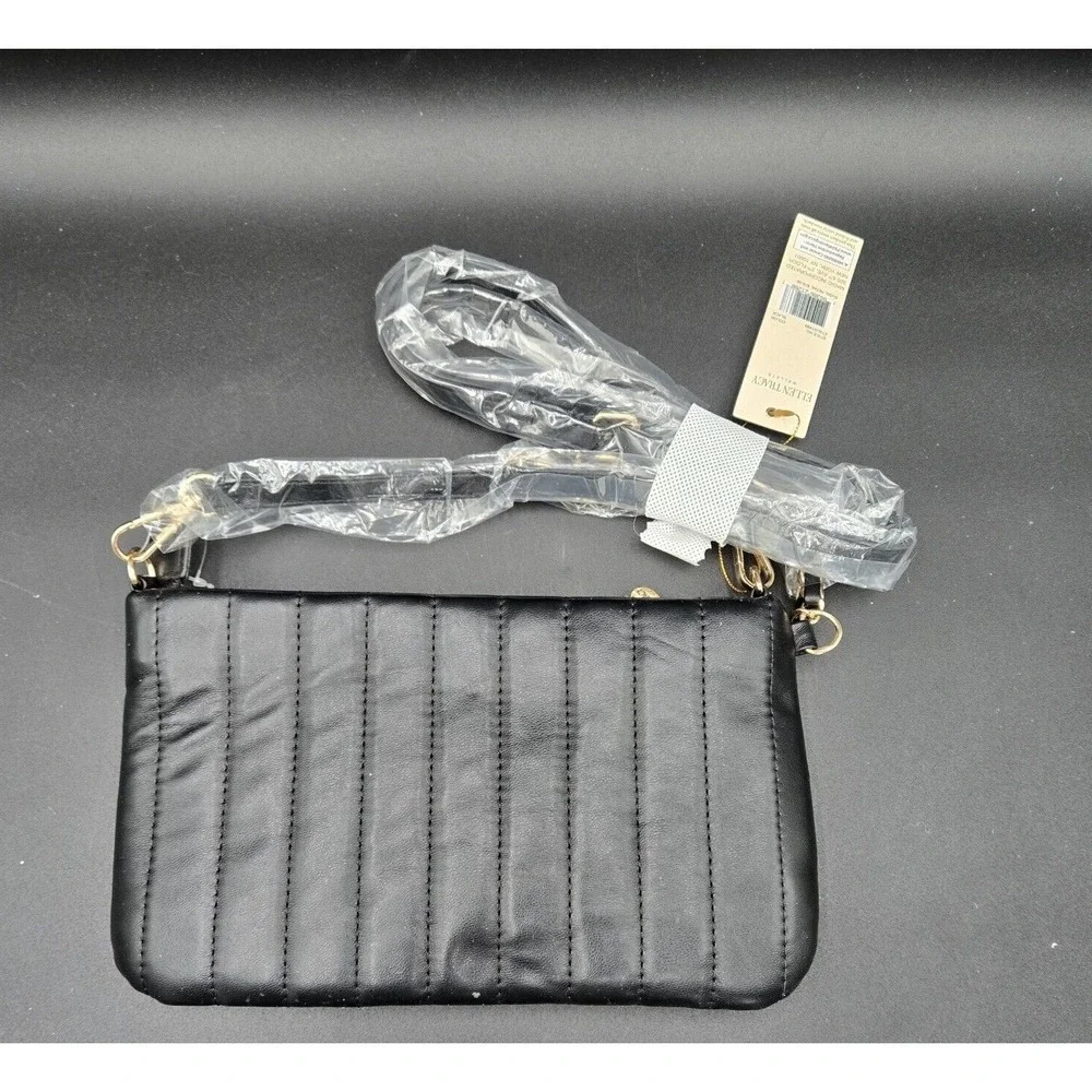 Ellen Tracy Black Quilted Wristlet Crossbody Bag Detachable Strap  NEW‎